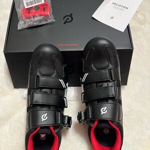 Brand New- Peloton Unisex Cycling Shoes- Black/ Red,  Men’s size 7/ Women’s 9